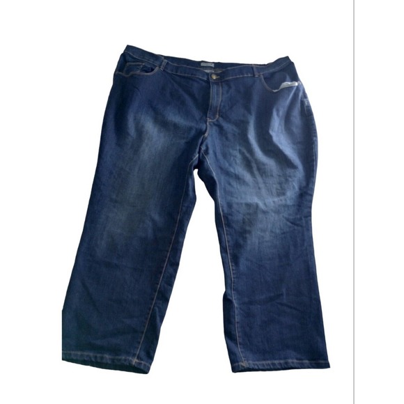 Catherines Plus Size 28 Petite Straight Denim Jeans Blue Dark Wash Elastic Panel - Picture 1 of 8